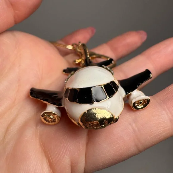 Black & White Private Jet Bag Charm/Keychain | Gold Accents | Travel Accessory - Picture 2 of 6